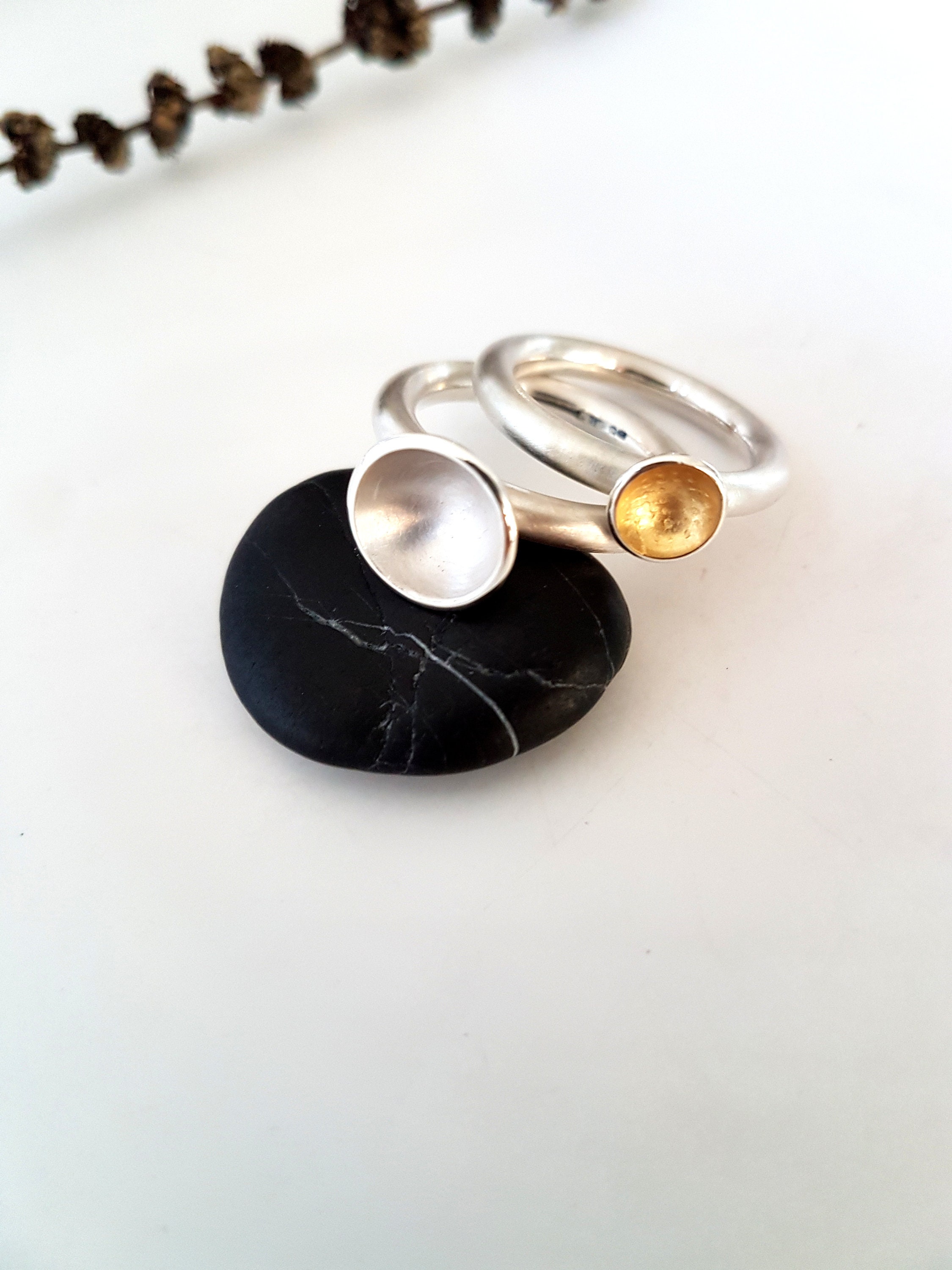 Sculptural vessel rings in silver or silver & gold - Image 5