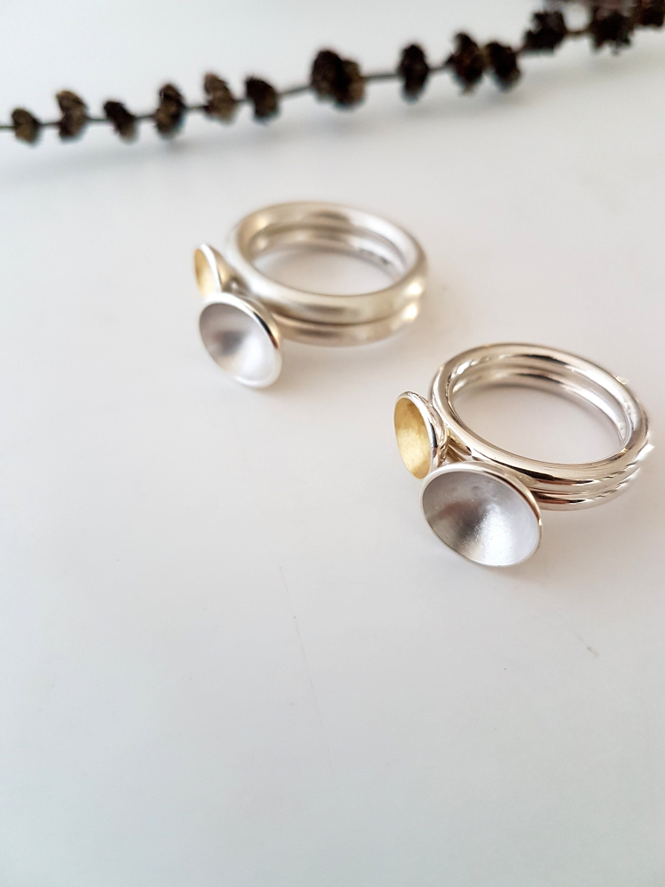 Sculptural vessel rings in silver or silver & gold - Image 2