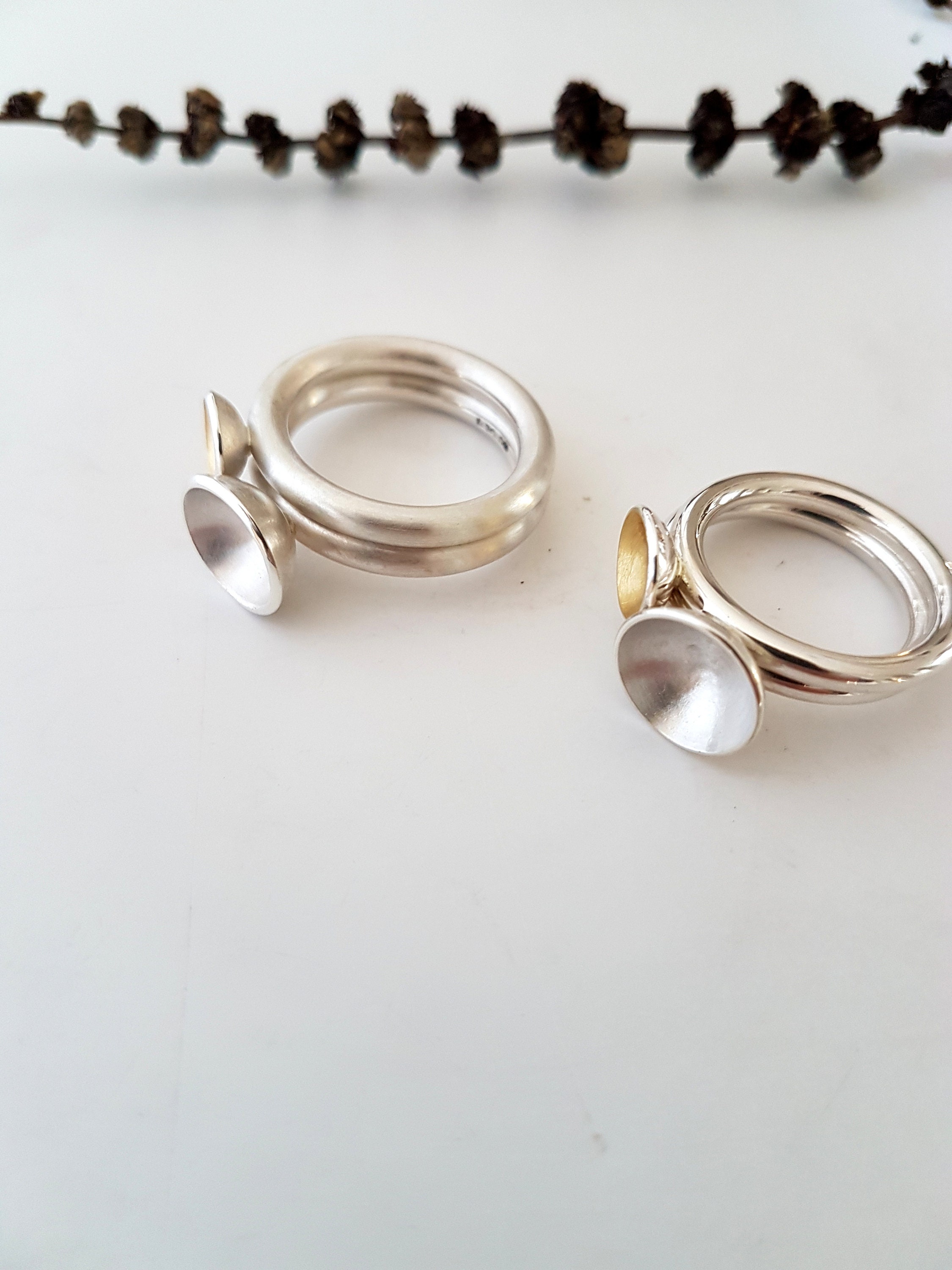 Sculptural vessel rings in silver or silver & gold - Image 6