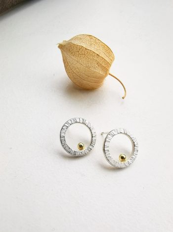 round silver hammered ear studs