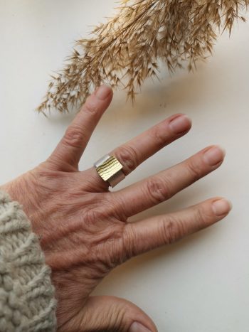 Rectangular silver and fine gold ring